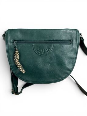 Vintage Forest Green Leather Crescent Crossbody Bag Sereta Boho Y2K